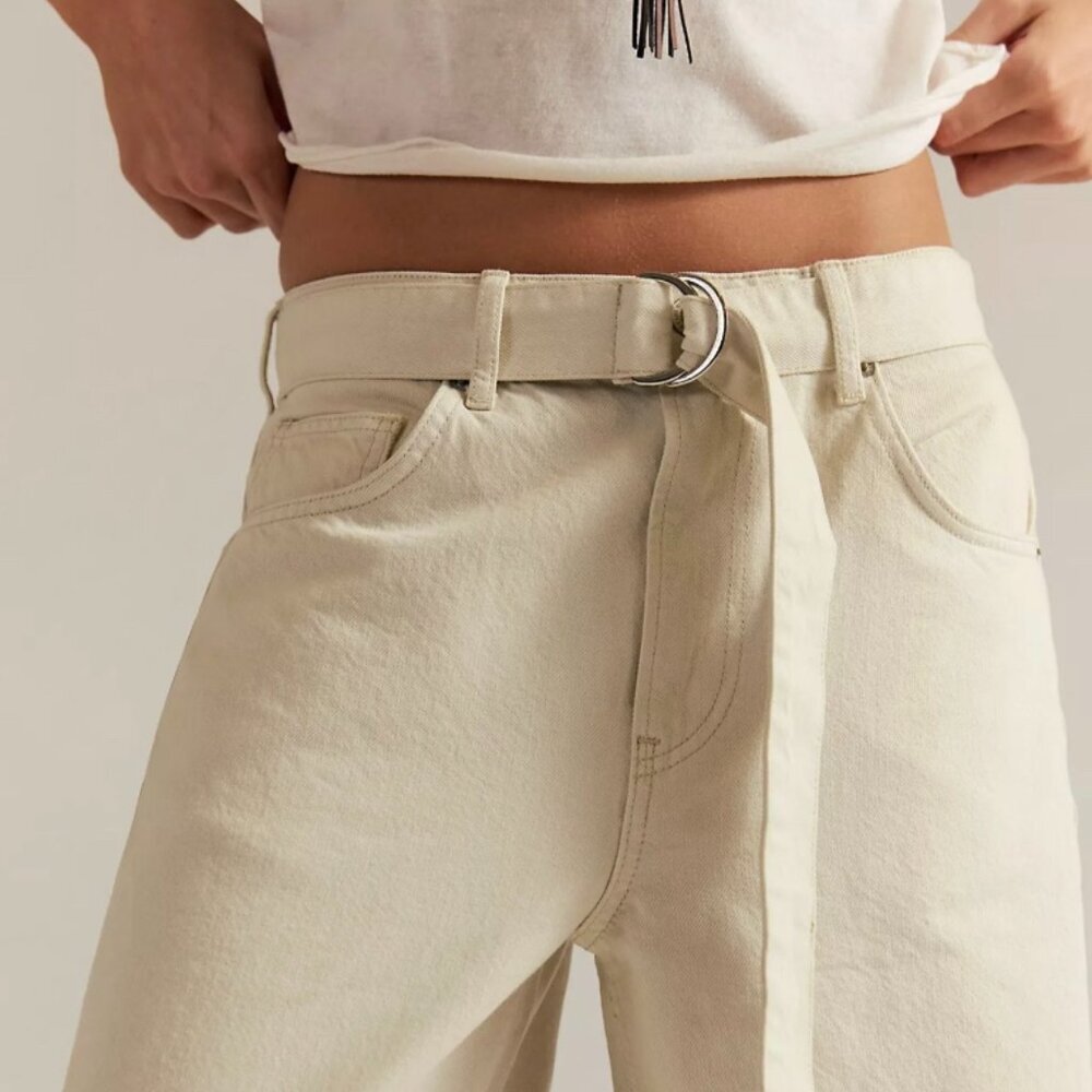 NWT Free People We The Free East Bay Cuffed Jeans White Cream Size 28 $128 - Picture 2 of 4